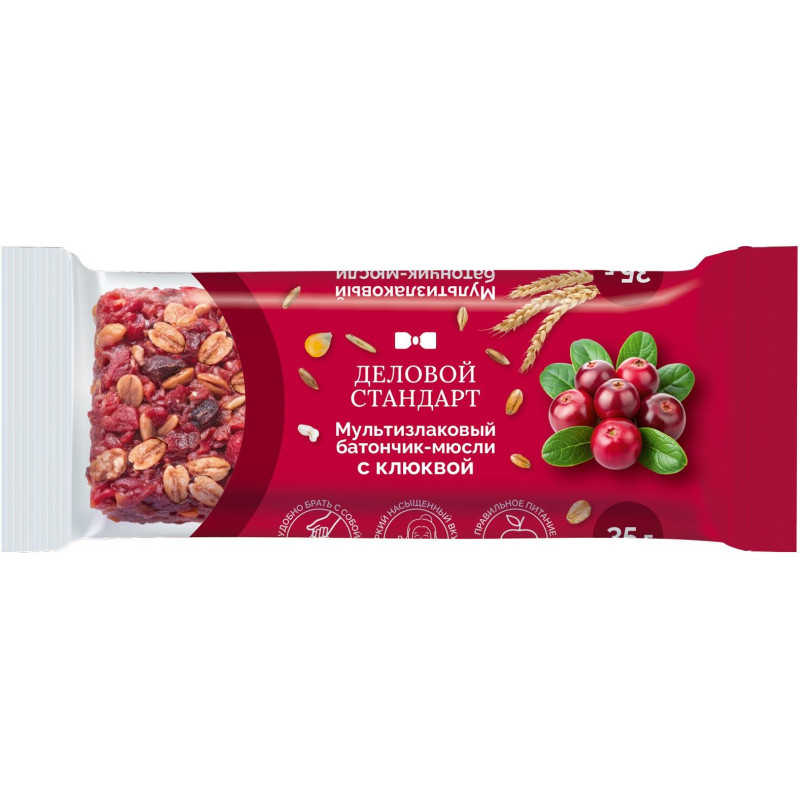 Батончик мюсли мультизлаковый Деловой Стандарт с лесной клюквой 35г 24шт/уп