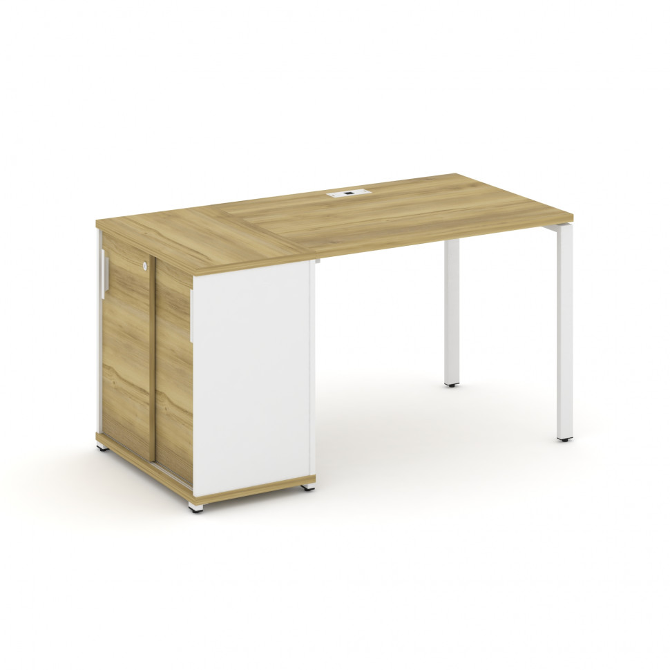 Concept Стол рабочий с опорным шкафом-купе CN.SP-233 W Дуб Винченцо/Белый Бриллиант/Металл Белый 140