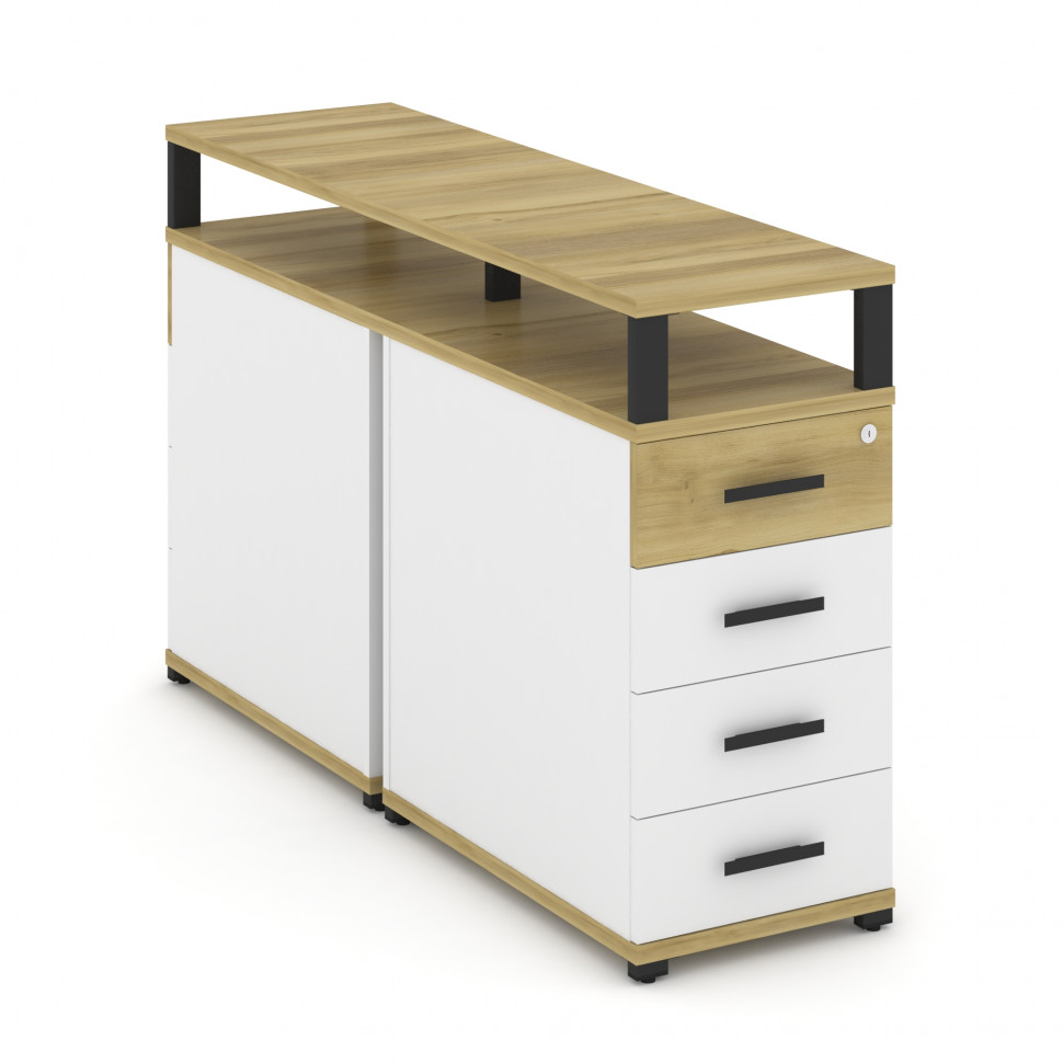 Concept Тумба двухсторонняя опорная/приставная 4 ящ. с надставкой. CN.DTGO-003 B Дуб Винченцо/Белый