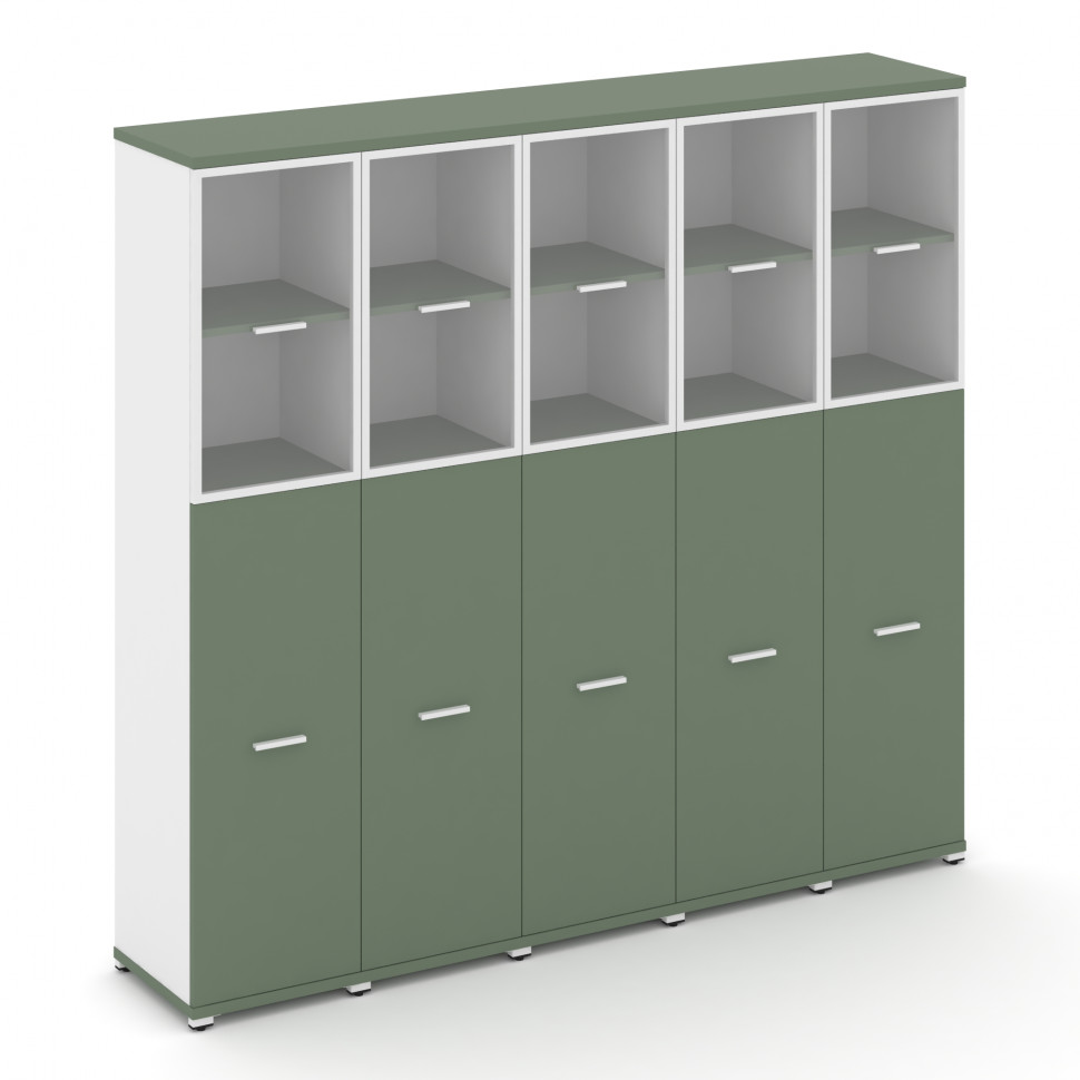 Concept Шкаф 5 узких секций, 5 ниш CN.STU-555 RPW W Кобо/Белый Бриллиант/Металл Белый/Прозрачный 208