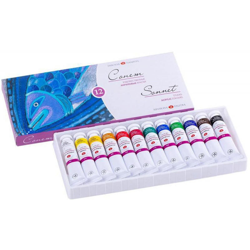 Краски акриловые Сонет 12 шт х18мл, 28411326