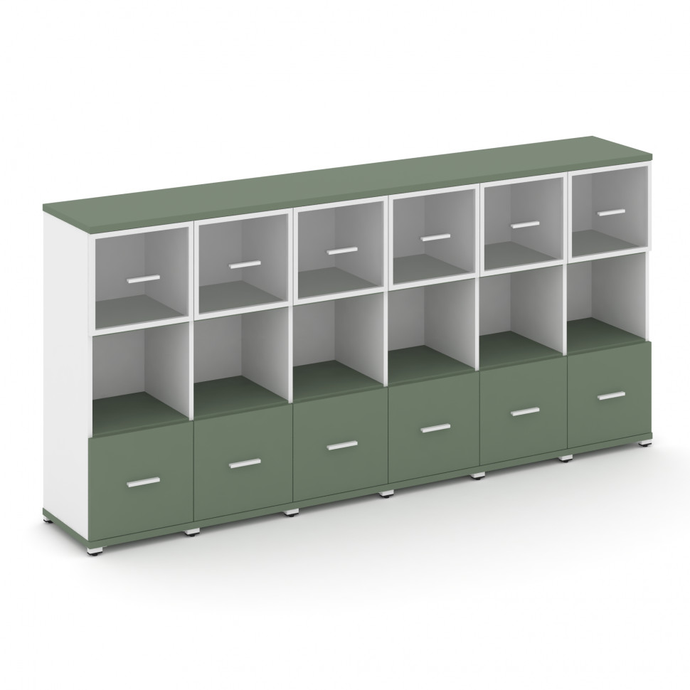 Concept Шкаф 6 узких секций, 3 ниши CN.STU-365 RPW W Кобо/Белый Бриллиант/Металл Белый/Прозрачный 25