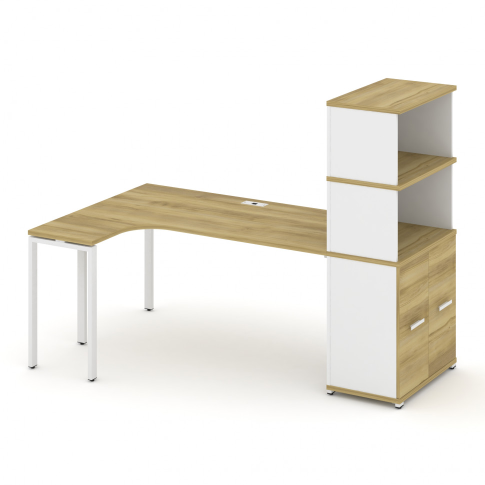Concept Стол эргономичный с опорным распаш. шкафом с надставкой выс. CN.SA-216(L) W Дуб Винченцо/Бе Concept Стол эргономичный с опорным распаш. шкафом с надставкой выс. CN.SA-216(L) W Дуб Винченцо/Бе