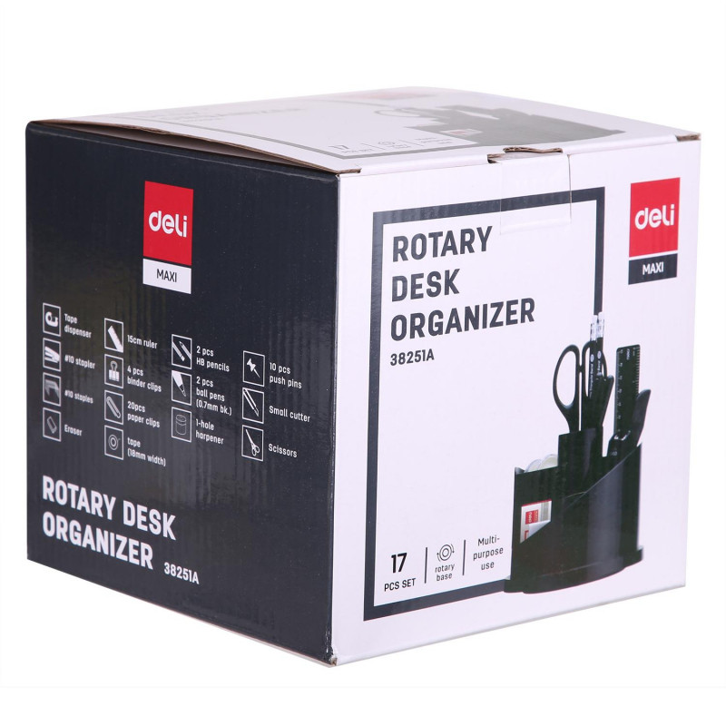 Набор настольный Deli E38251A 17 предметов черный вращающийся