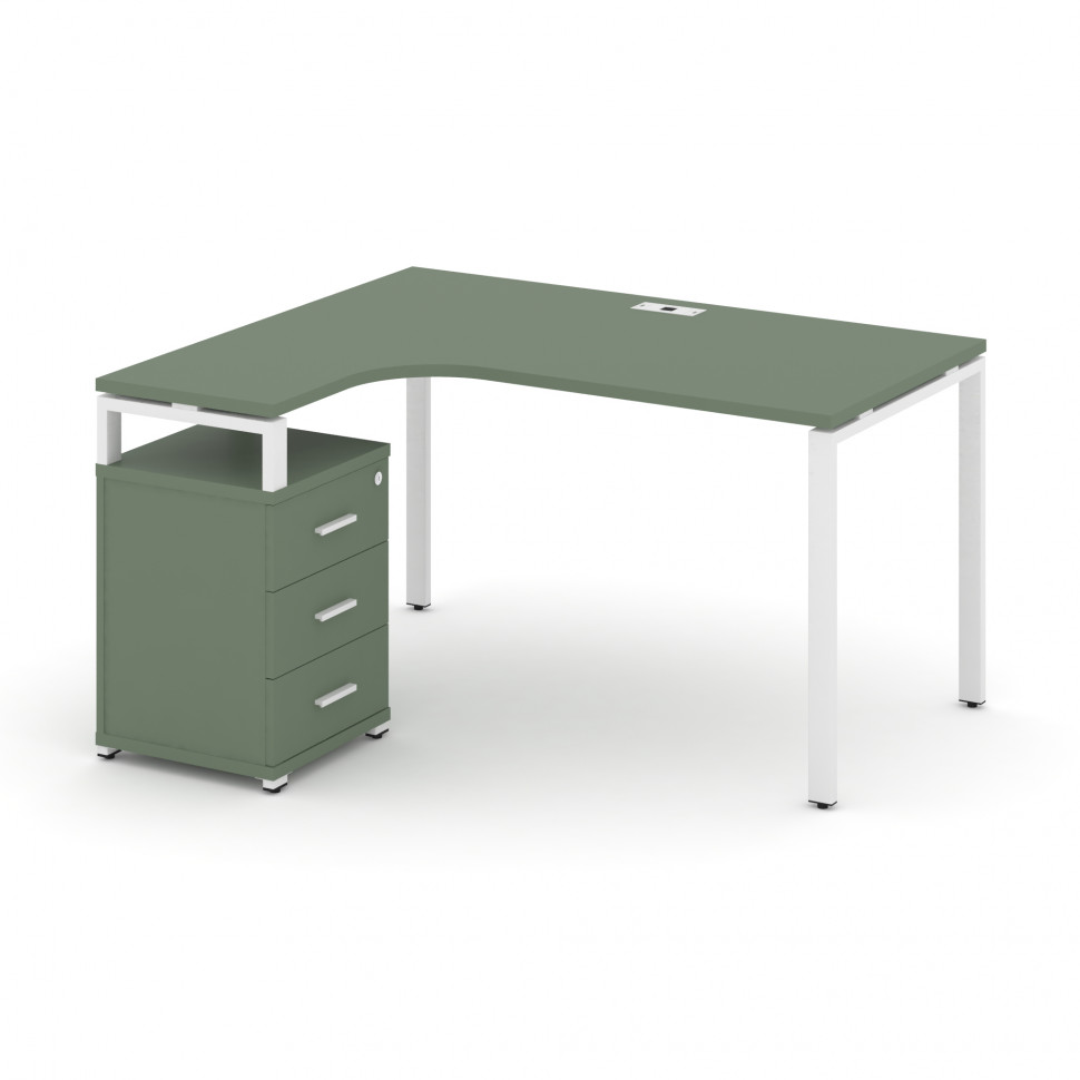 Concept Стол эргономичный с опорной тумбой CN.SA-305(L) W Кобо/Металл Белый 1380*1180/1546*750