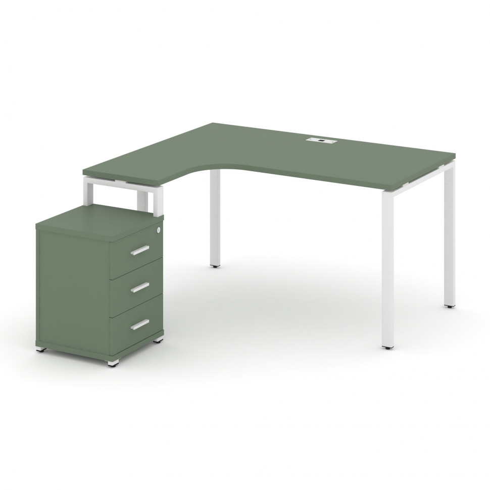 Concept Стол эргономичный с опорной тумбой CN.SA-305(L) W Кобо/Металл Белый 1380*1180/1546*750