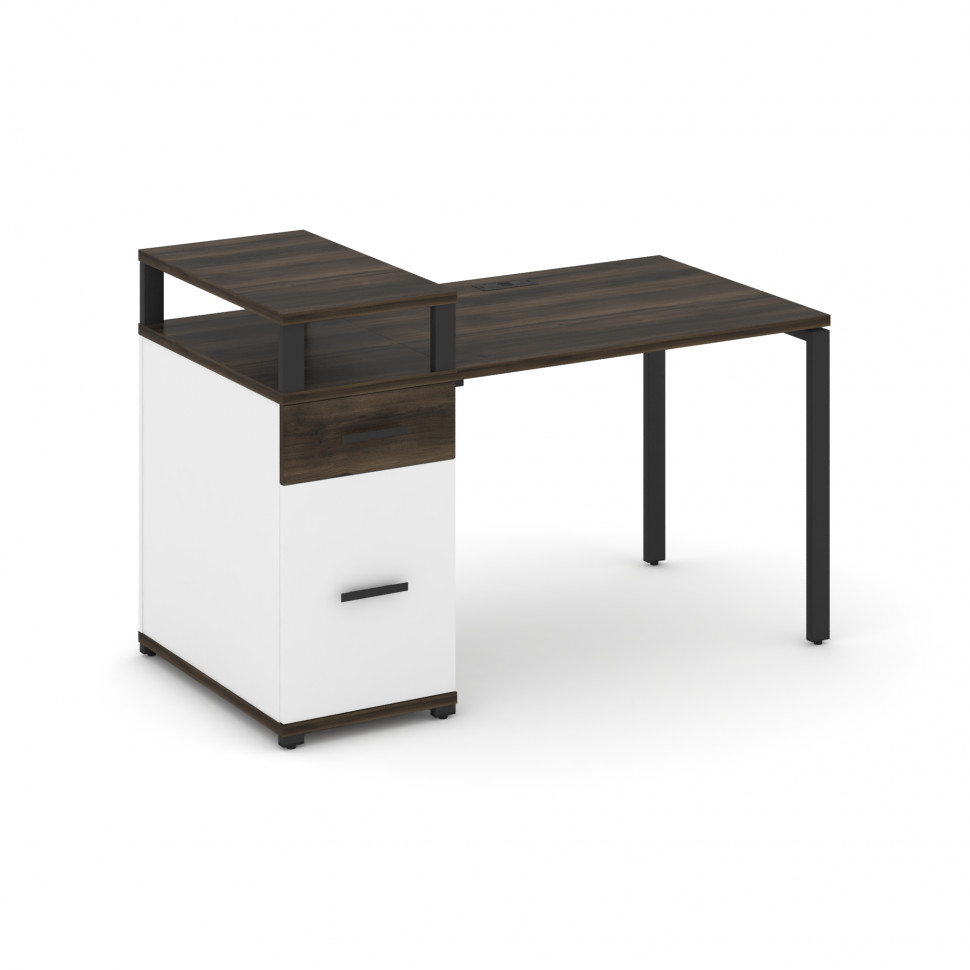 Concept Стол рабочий с 1 опорной тумбой CN.SP-413 B Дуб Мали/Белый Бриллиант/Металл Черный 1400*720*