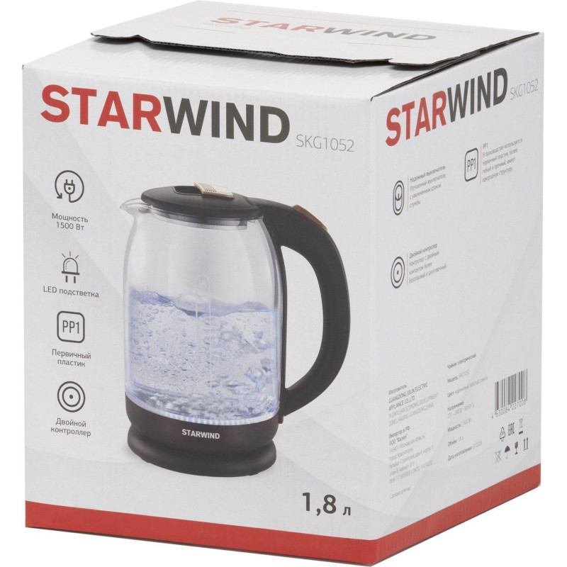 Чайник Starwind SKG1052 1.8л. 1500Вт коричневый (стекло)