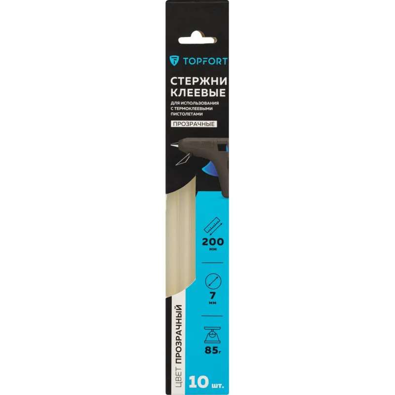 Стержень клеевой прозрачные 7x200, упаковка 10 штук, TOPFORT