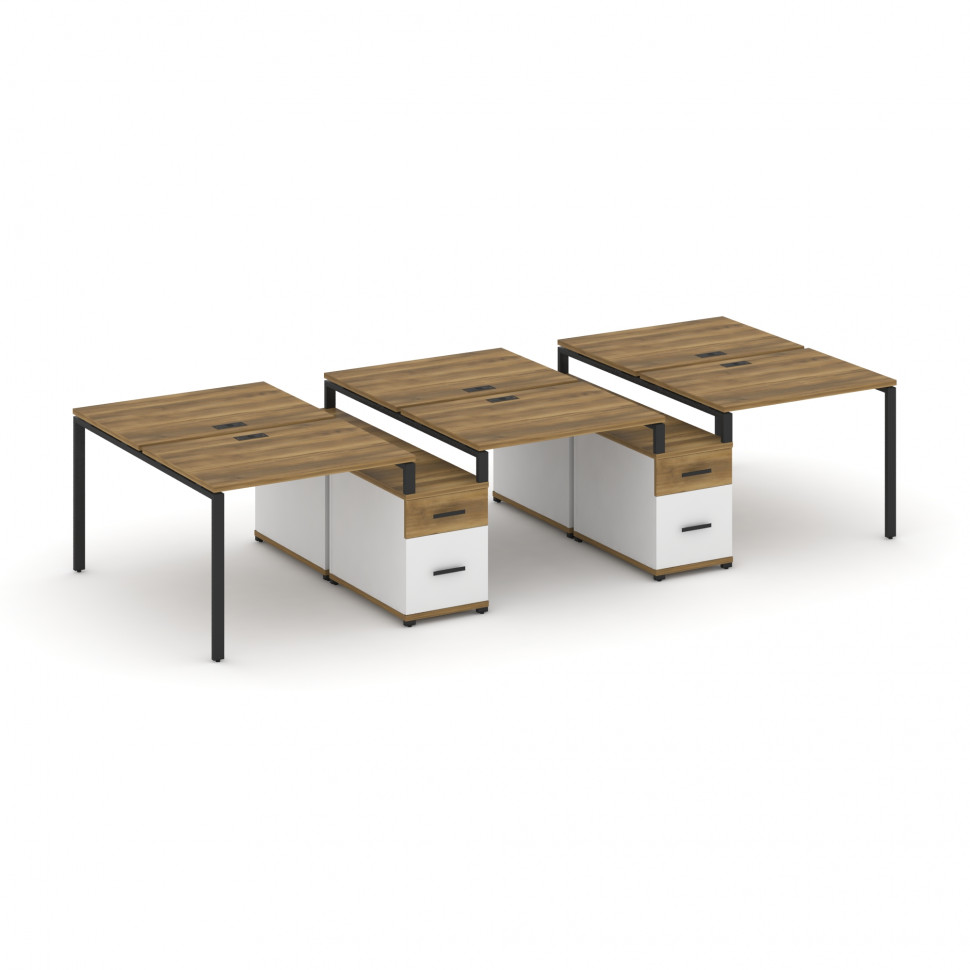 Concept Рабочая станция 6 мест с 2 двухсторонними опорными тумбами CN.DRS-337 B Сандал Янтарный/Белы