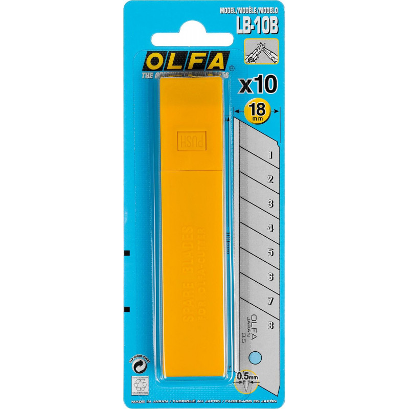 Лезвие запасное для ножей 18мм 10шт./уп. OLFA LB-10B пласт.футляр