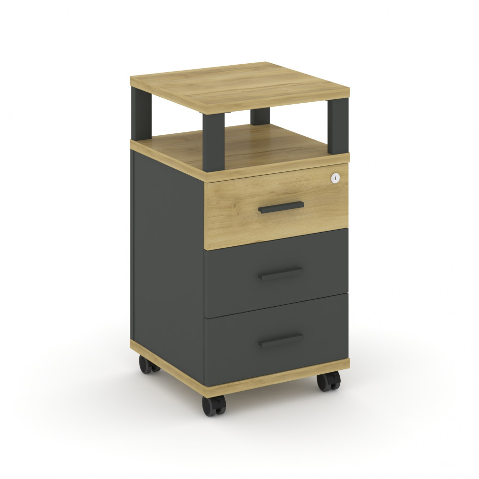 Concept Тумба мобильная 3 ящ. с надставкой CN.TUM-004 A Дуб Винченцо/Антрацит/Металл Антрацит 420*42