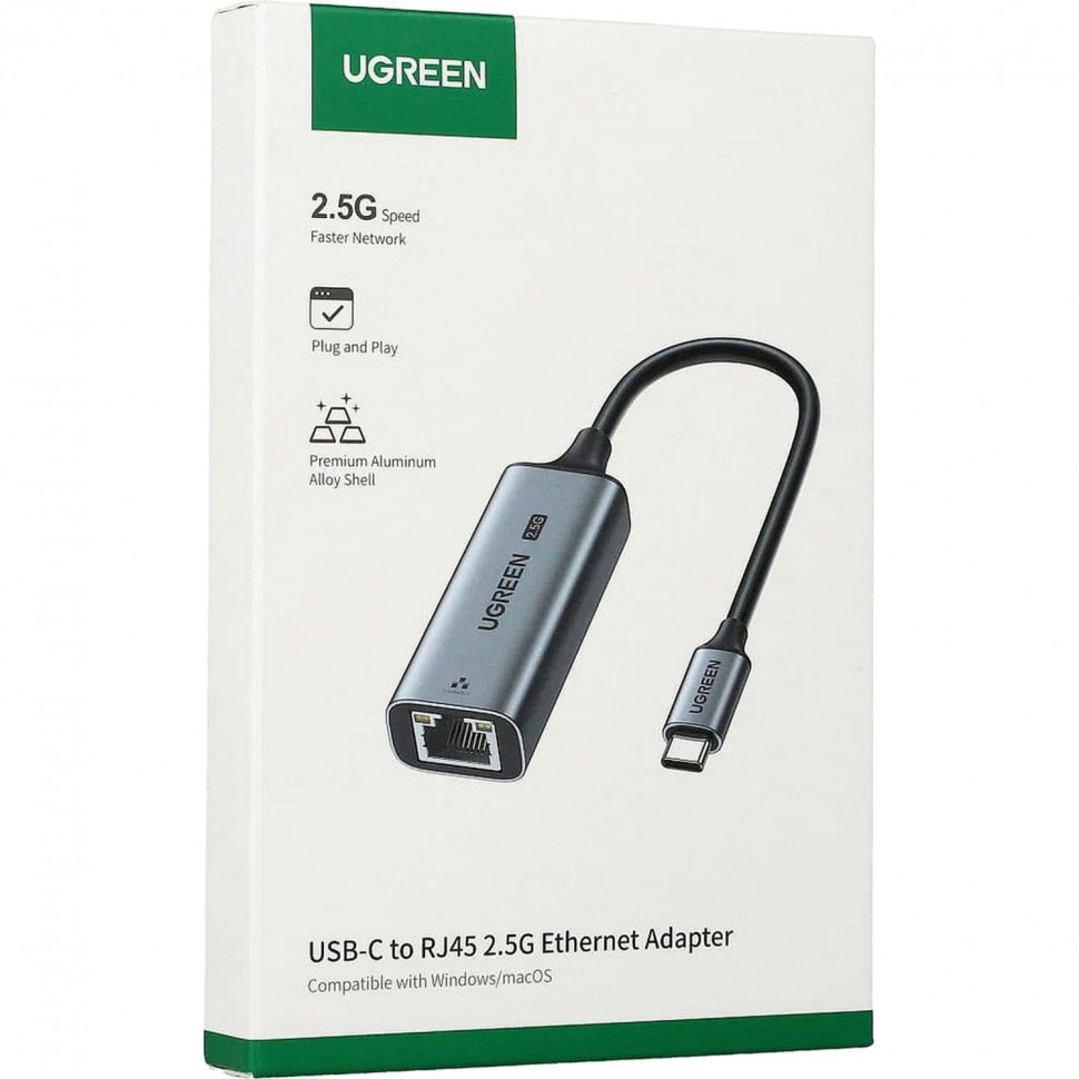 Сетевой адаптер UGREEN CM648 (25051) USB-A 3.0 to RJ45 2.5G серый