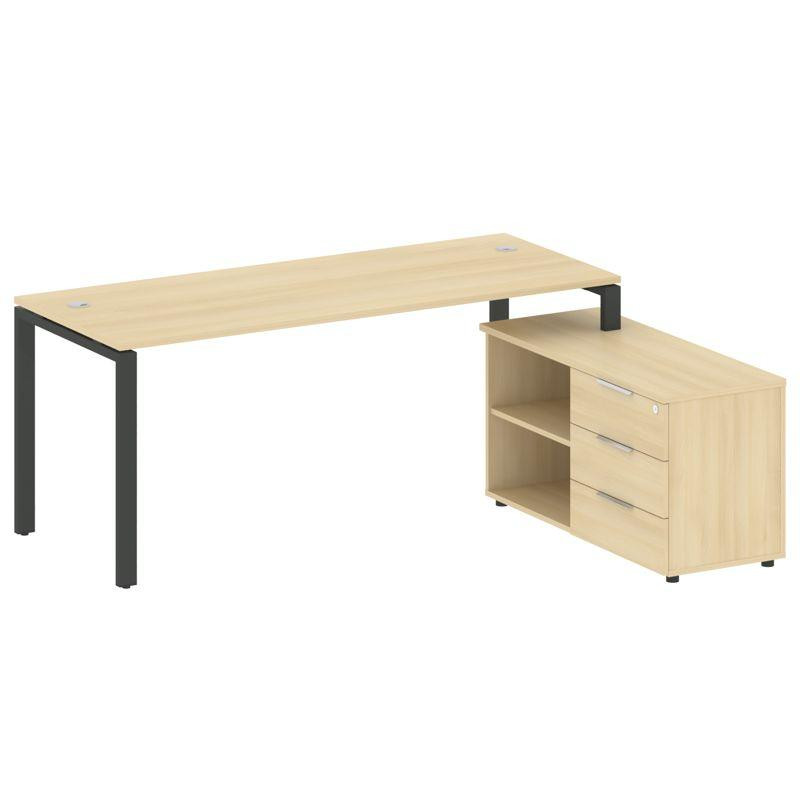 Metal System Рабочая станция с тумбой на П-образном м/к БП.РС-СТС-2.5 (R) Акация Лорка/Металл Антрац