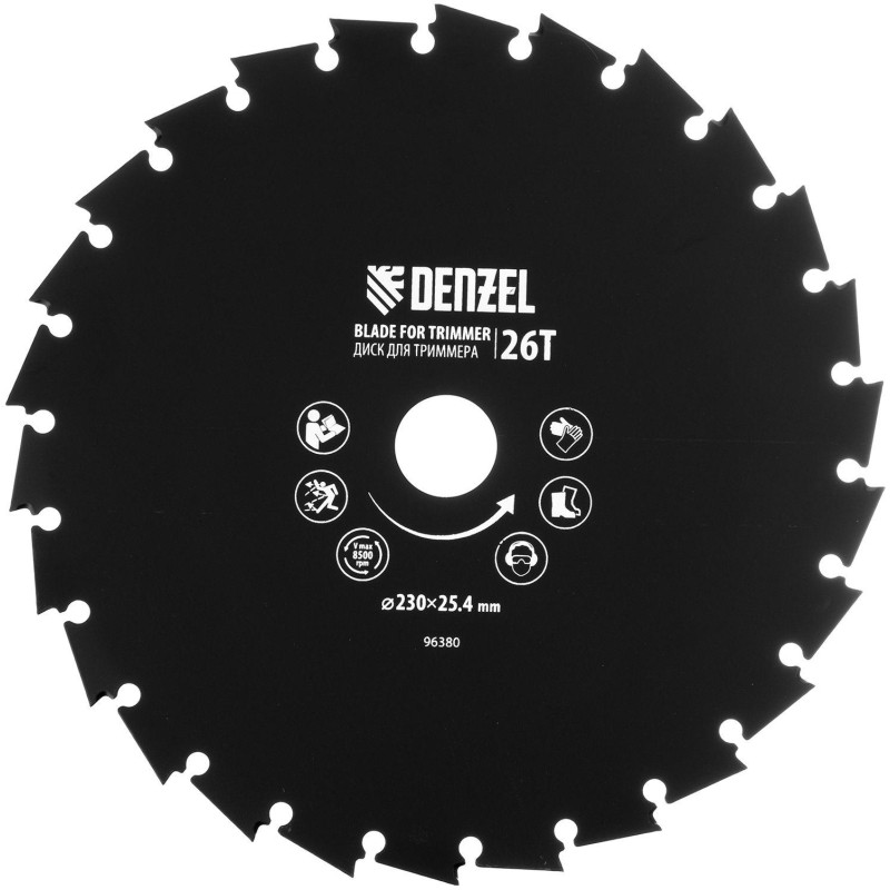 Диск для триммера c долотообразной формой зуба Denzel 230 х 25,4 мм, 26 зуб