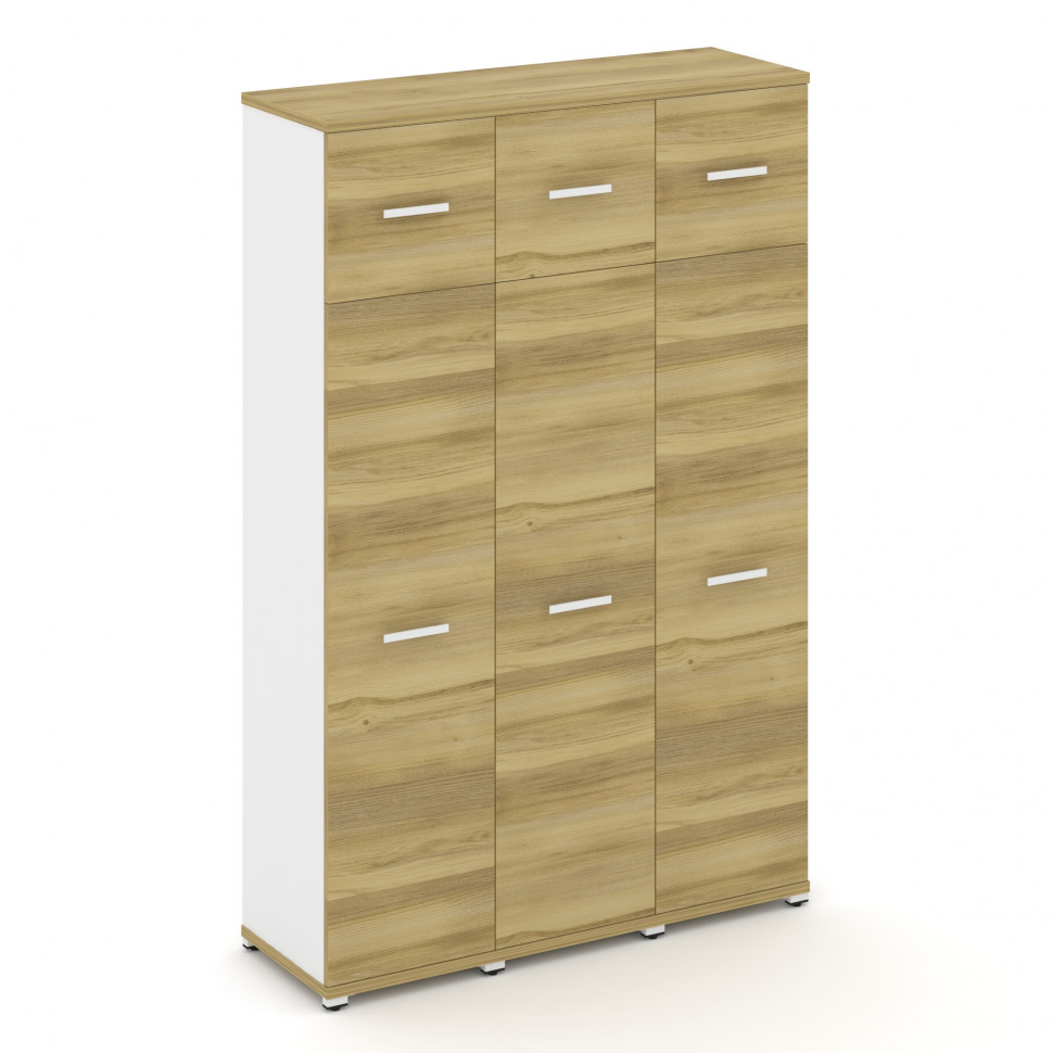 Concept Шкаф 3 узкие секции, 5 ниш CN.STU-537 W Дуб Винченцо/Белый Бриллиант/Металл Белый 1252*420*1