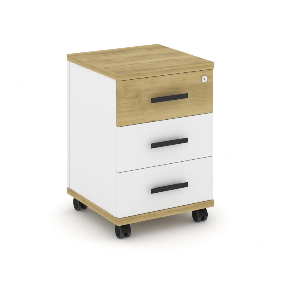 Concept Тумба мобильная 3 ящ. CN.TUM-003 B Дуб Винченцо/Белый Бриллиант/Металл Черный 420*420*615
