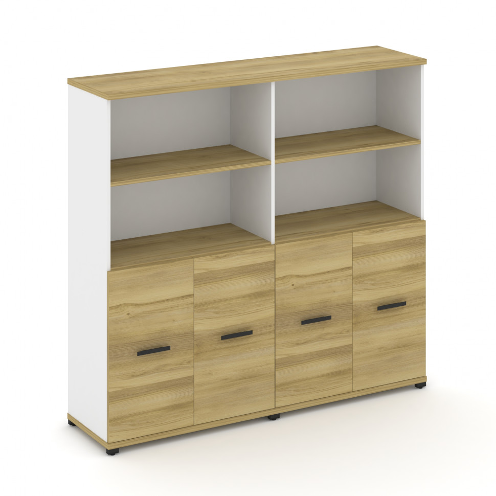 Concept Шкаф 2 широкие секции, 4 ниши CN.STS-421 B Дуб Винченцо/Белый Бриллиант/Металл Черный 1668*4