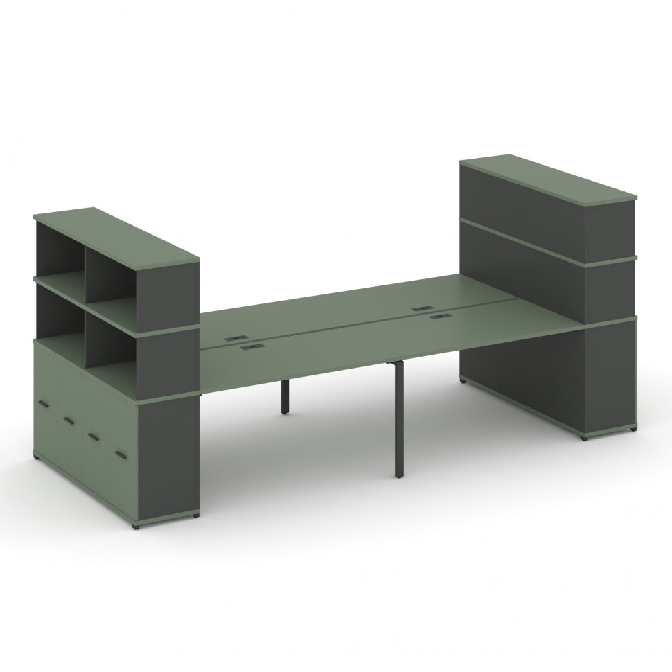 Concept Рабочая станция с опорными распаш. шкафами с надставкой выс. CN.DRS-274 A Кобо/Антрацит/Мета