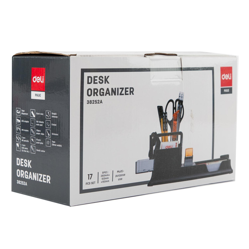 Набор настольный канцелярский Deli E38252A 17 предметов черный/ прозрачный