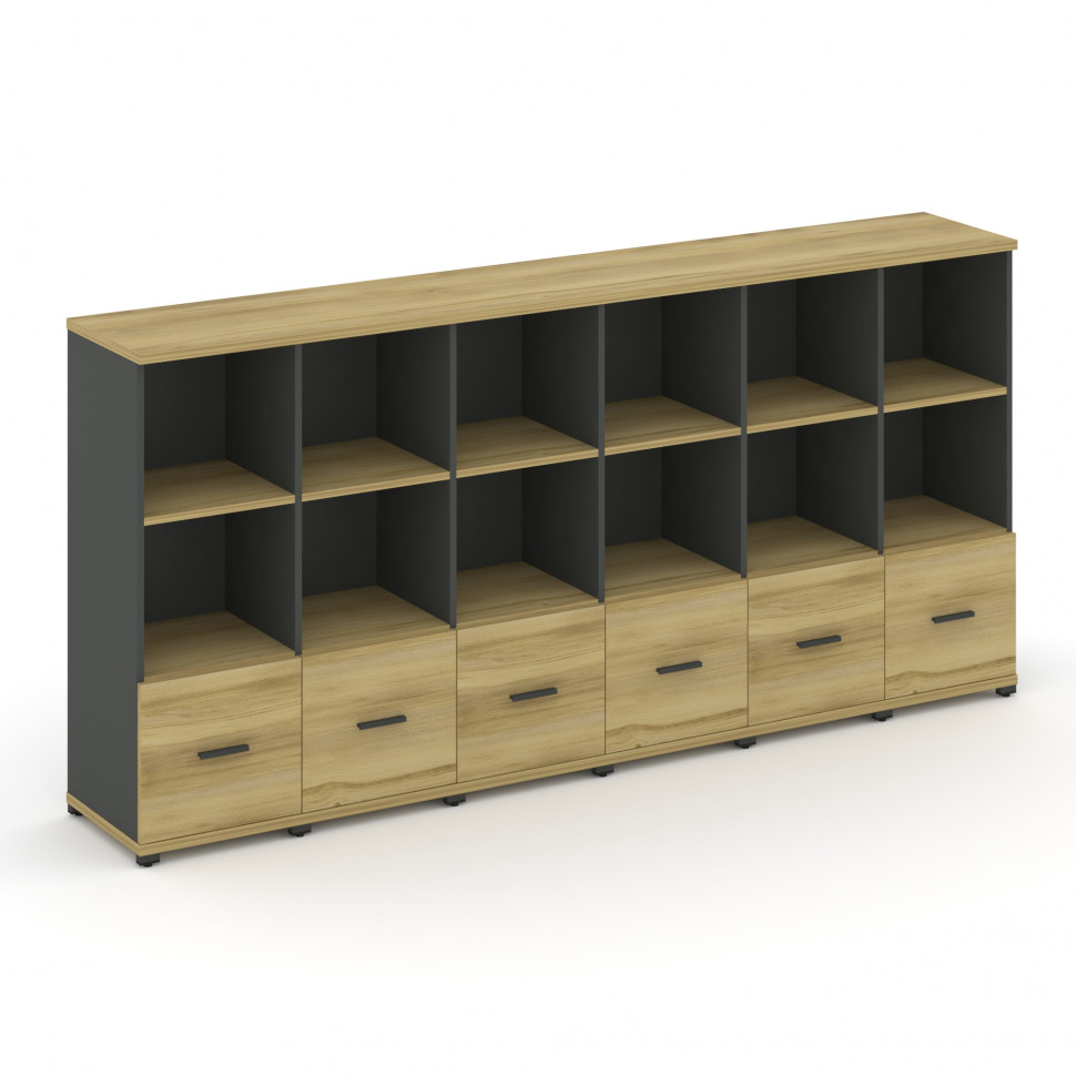 Concept Шкаф 6 узких секций, 3 ниши CN.STU-361 A Дуб Винченцо/Антрацит/Металл Антрацит 2500*420*1186