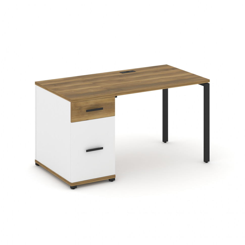 Concept Стол рабочий с 1 опорной тумбой CN.SP-405 B Сандал Янтарный/Белый Бриллиант/Металл Черный 14