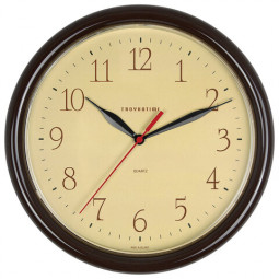 Часы настенные TROYKATIME (TROYKA) 21234287, круг, бежевые, коричневая рамка, 24,5х24,5х3,1 см