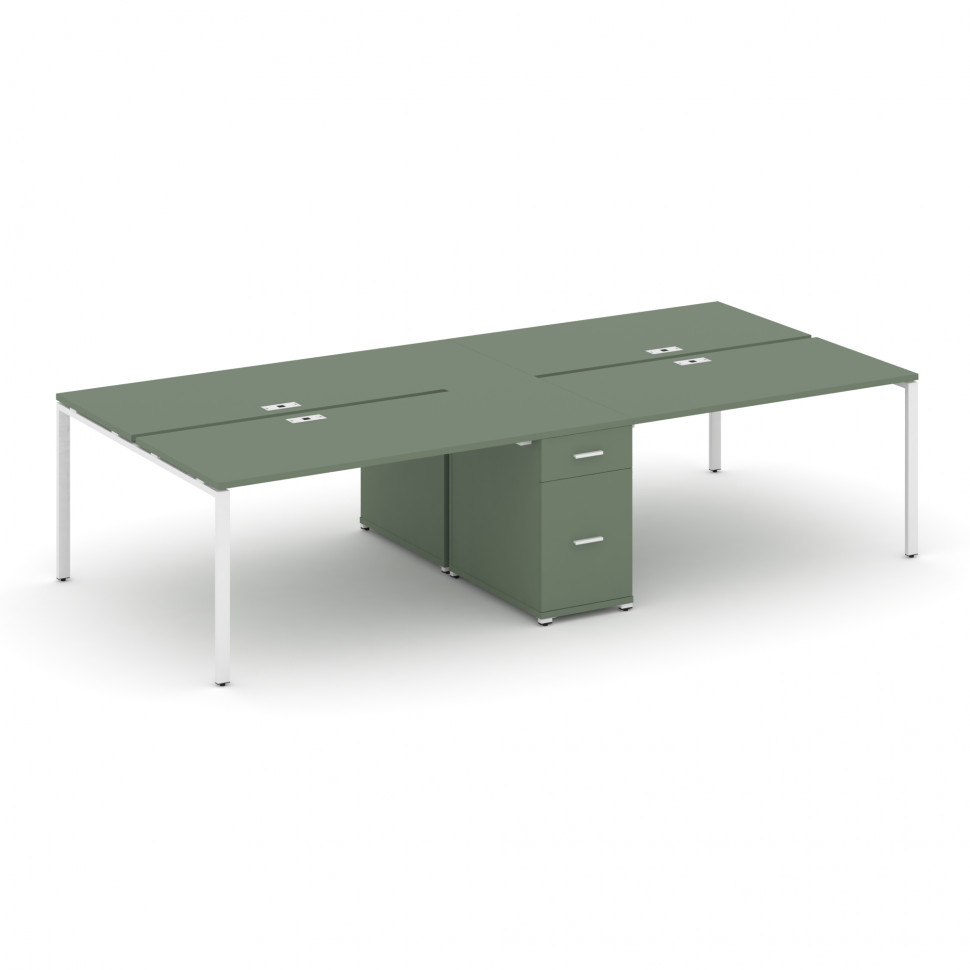 Concept Рабочая станция 4 места с 1 опорной тумбой CN.DRS-421 W Кобо/Металл Белый 2380*1480*750