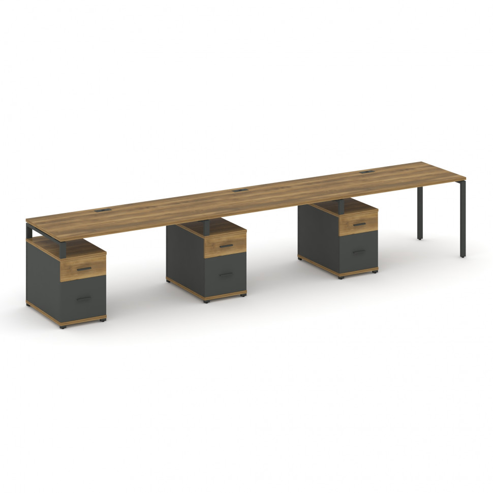 Concept Рабочая станция 3 места с 3 опорными тумбами CN.ORS-347 A Сандал Янтарный/Антрацит/Металл Ан