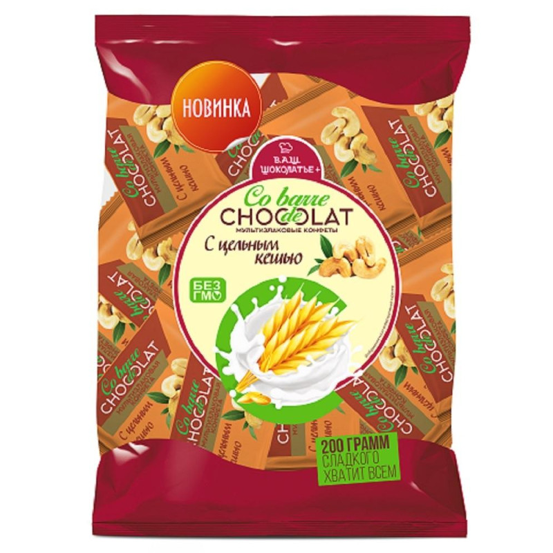 Конфеты шоколадные Co barre de Chocolat мультиз.с бел.конд.гл,цел.кеш.,200г
