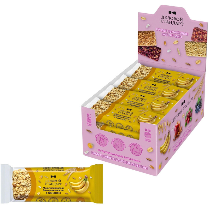 Батончик мюсли мультизлаковый Деловой Стандарт с бананом 35г 24шт/уп