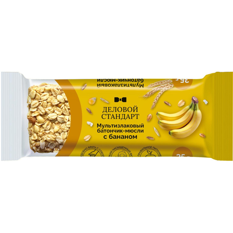 Батончик мюсли мультизлаковый Деловой Стандарт с бананом 35г 24шт/уп