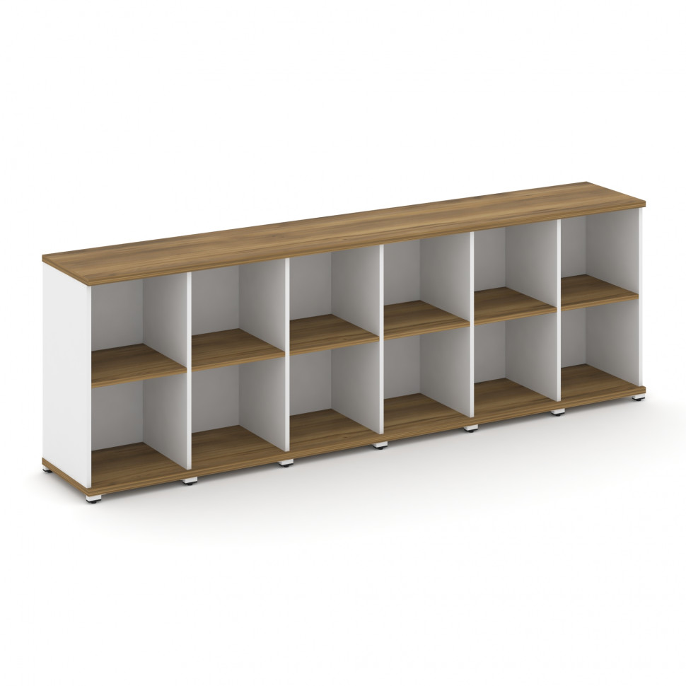 Concept Стеллаж 6 узких секций, 2 ниши CN.STU-260 Сандал Янтарный/Белый Бриллиант/Металл Белый 2500*