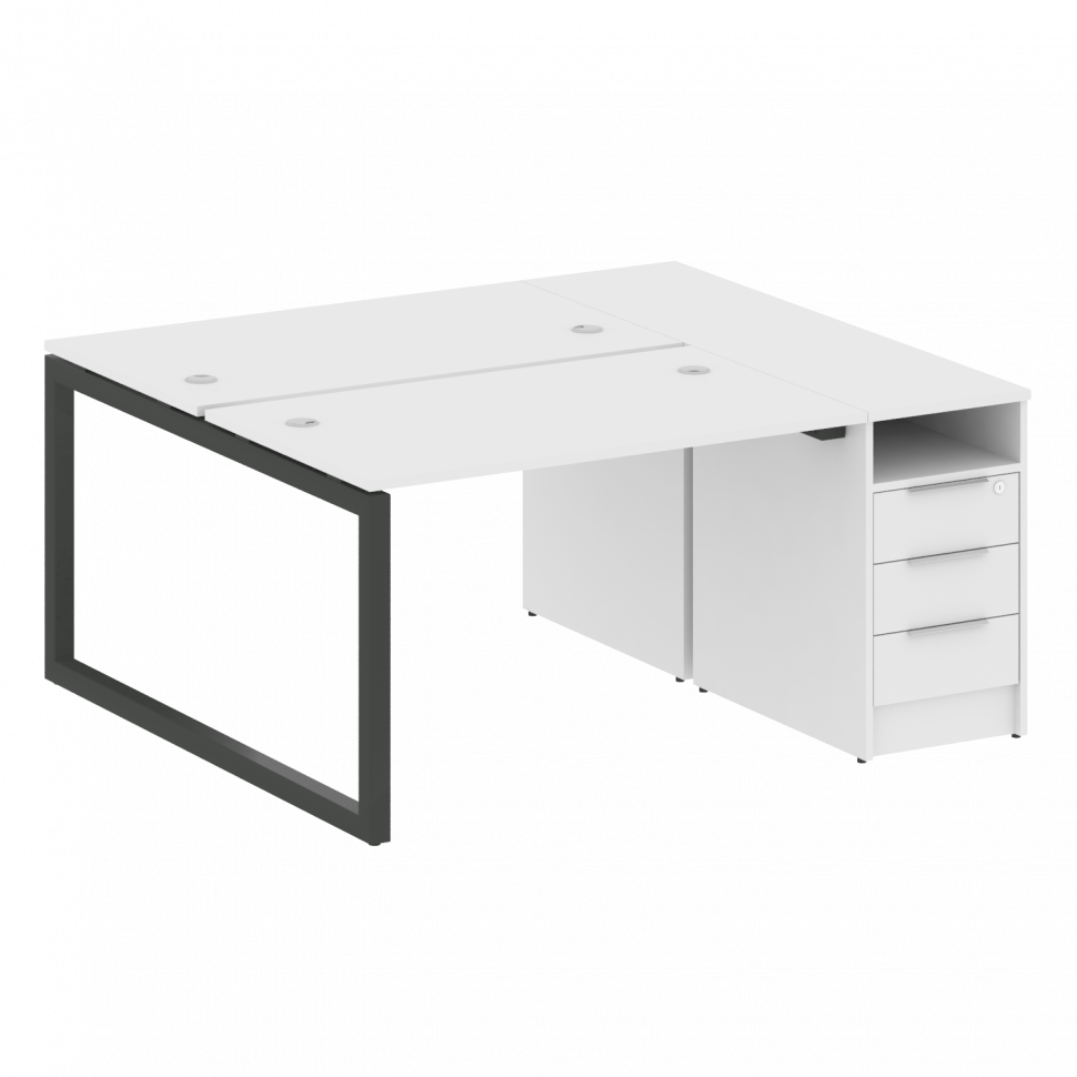 Metal System Quattro Рабочая станция с тумбой на О-образном м/к 50БО.РС-СТП-2.2 Белый/Металл Антраци