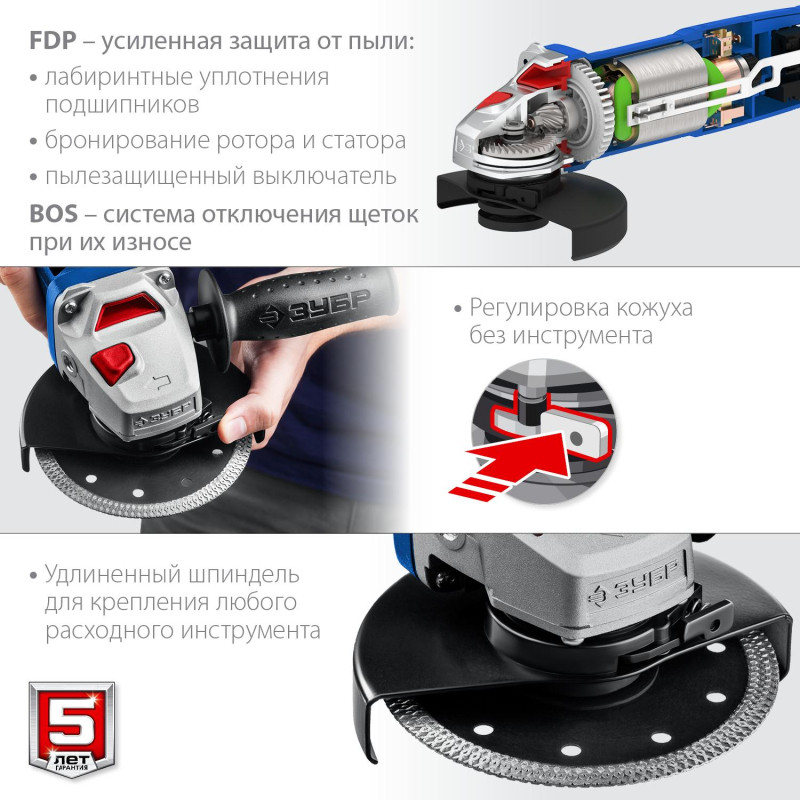 Шлифмашина угловая ЗУБР 125мм, 1500Вт, регул.оборотов  (УШМ-П125-1500 ЭПСТ)