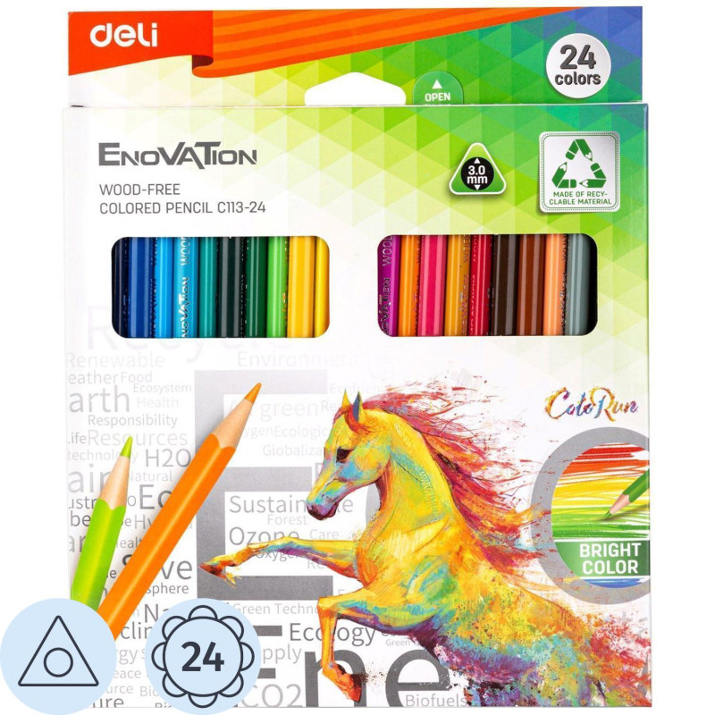 Карандаши цветные 24цв 3-гран Deli Enovation, пластик, EC113-24