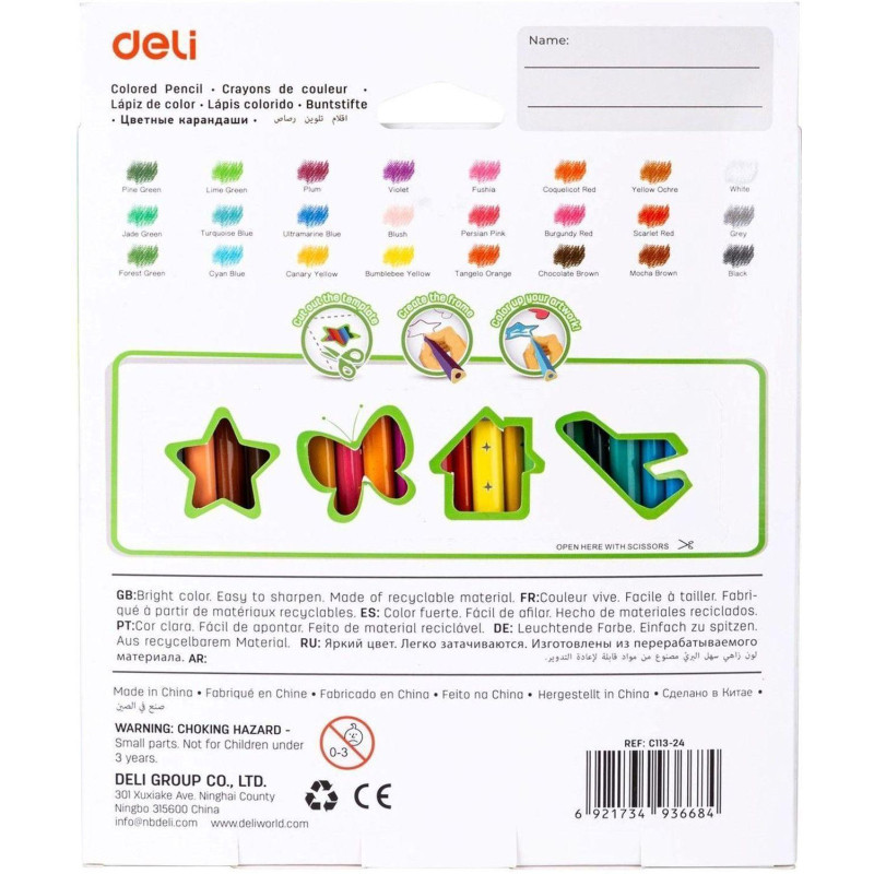 Карандаши цветные 24цв 3-гран Deli Enovation, пластик, EC113-24