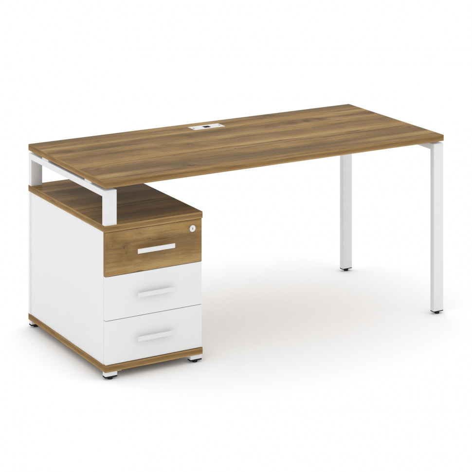 Concept Стол письменный с 1 опорной тумбой CN.SP-304 W Сандал Янтарный/Белый Бриллиант/Металл Белый