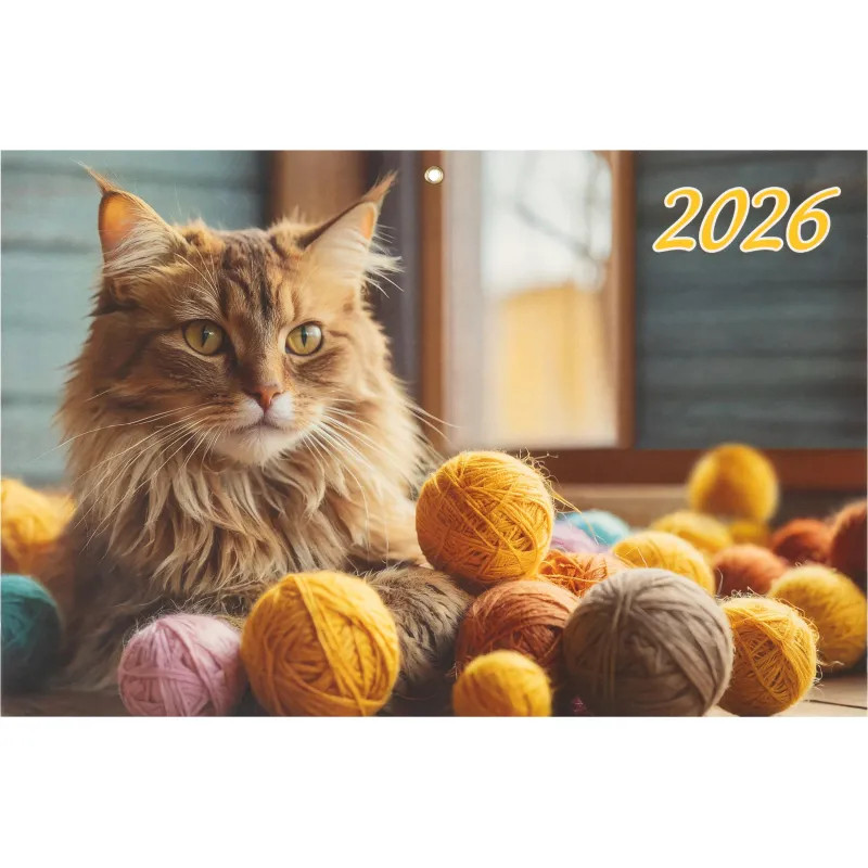 Календарь настенный 3-х блочный 2026,Пушистый кот,офс,310х680,КБ14‐26