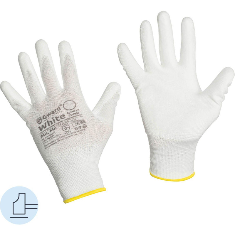 Перчатки защитные нейлон Gward White PU1001 с п/у покрытием р.8 (12 пар/уп)