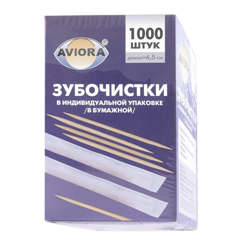 Зубочистки AVIORA бамбуковые в инд. бумажной упаковке, 1000 шт/уп (401-610)