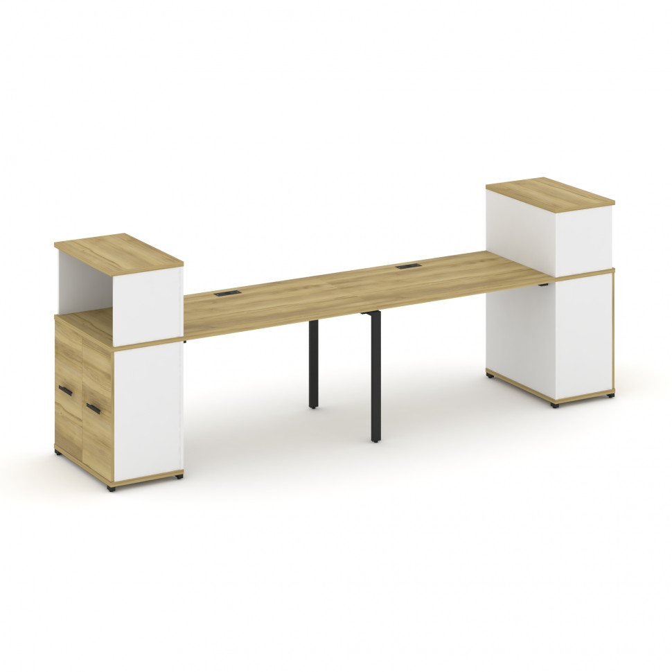 Concept Рабочая станция с опорными распаш. шкафами с надставкой низ. CN.ORS-226 B Дуб Винченцо/Белый
