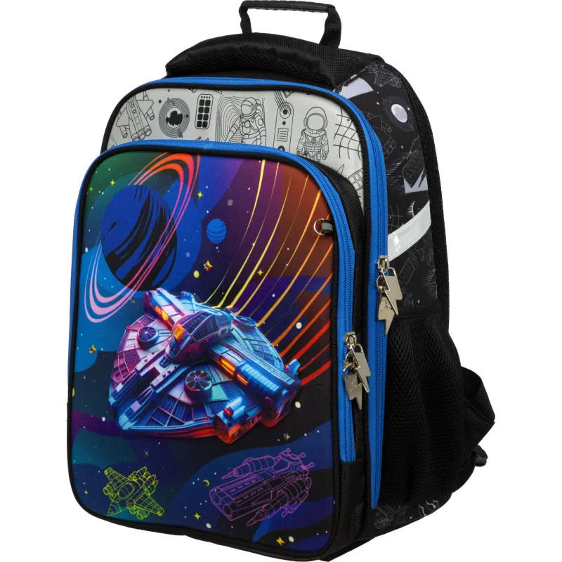 Ранец Комус Класс Stright 3D Косм. путешествия, св/диоды, 2 отд, эргоном