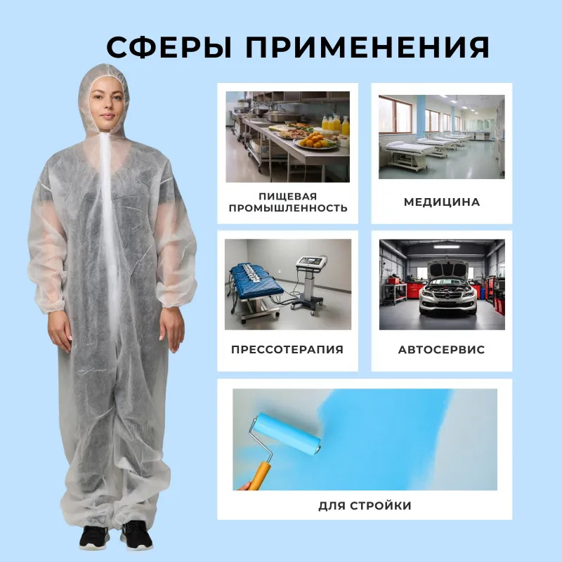 Комбинезон одноразовый Каспер, белый, 20 г/м2, р.4ХL, кп