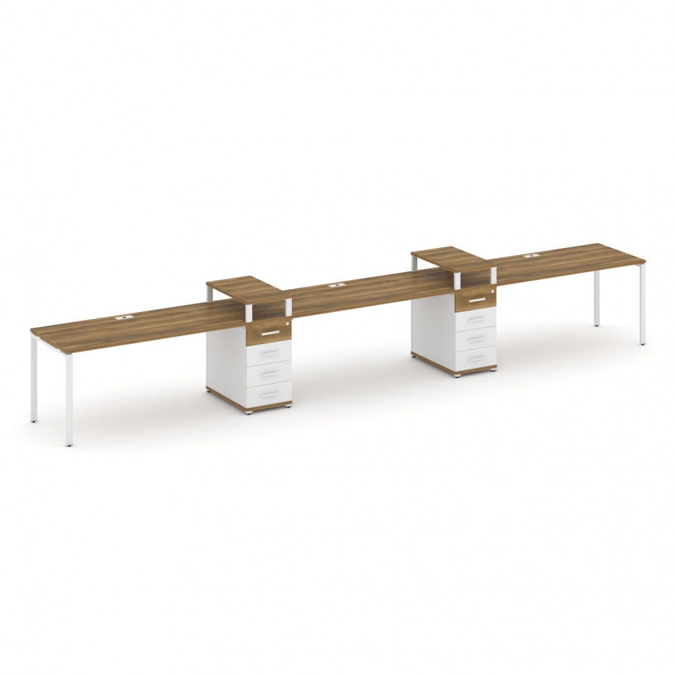 Concept Рабочая станция 3 места с 2 опорными тумбами CN.ORS-452 W Сандал Янтарный/Белый Бриллиант/Ме