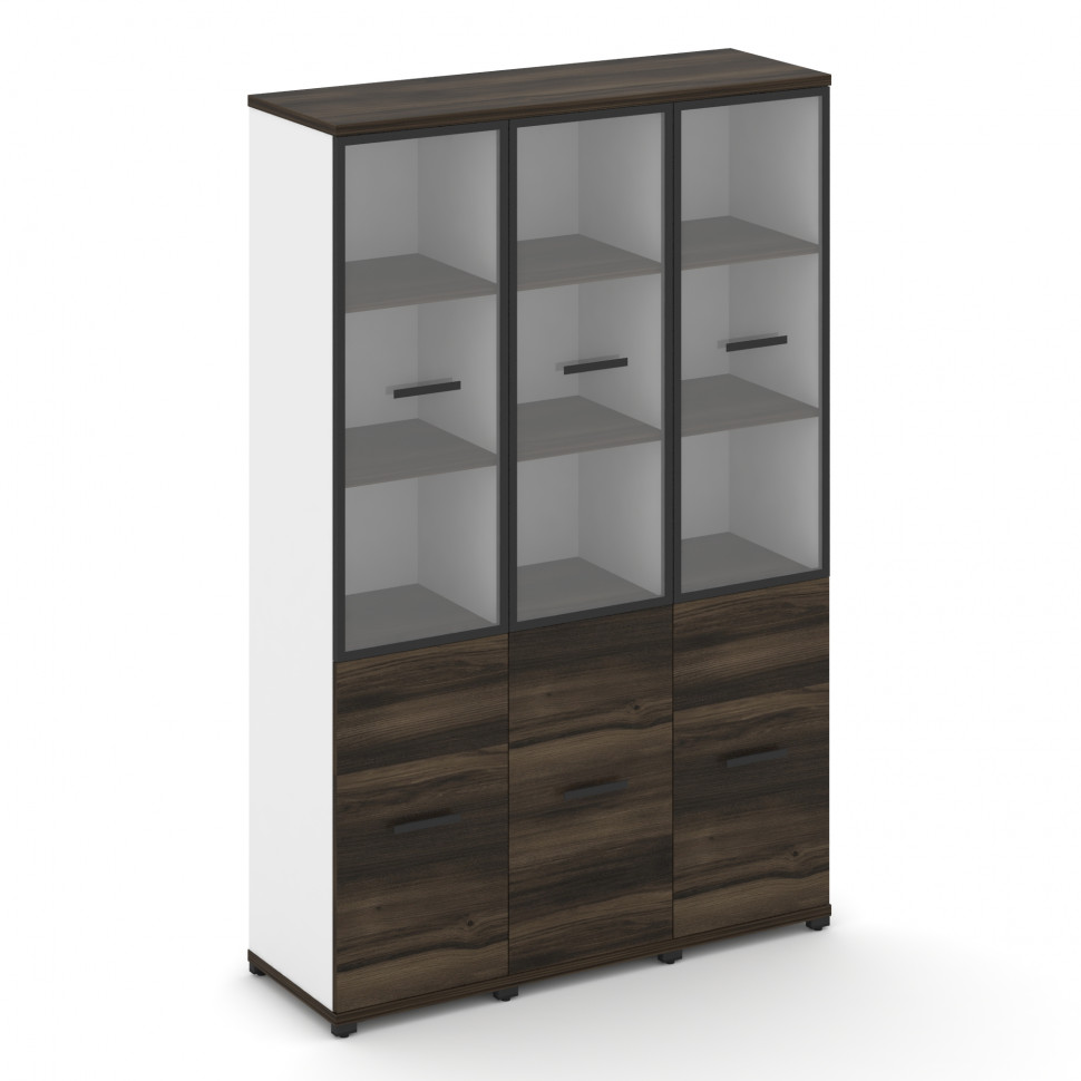 Concept Шкаф 3 узкие секции, 5 ниш CN.STU-532 RPB B Дуб Мали/Белый Бриллиант/Металл Черный/Прозрачны