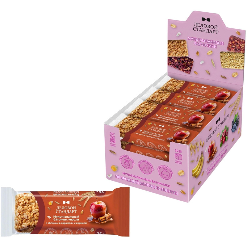 Батончик мюсли мультизлак Деловой Стандарт с ябл в кар и кориц 35г 24шт/уп