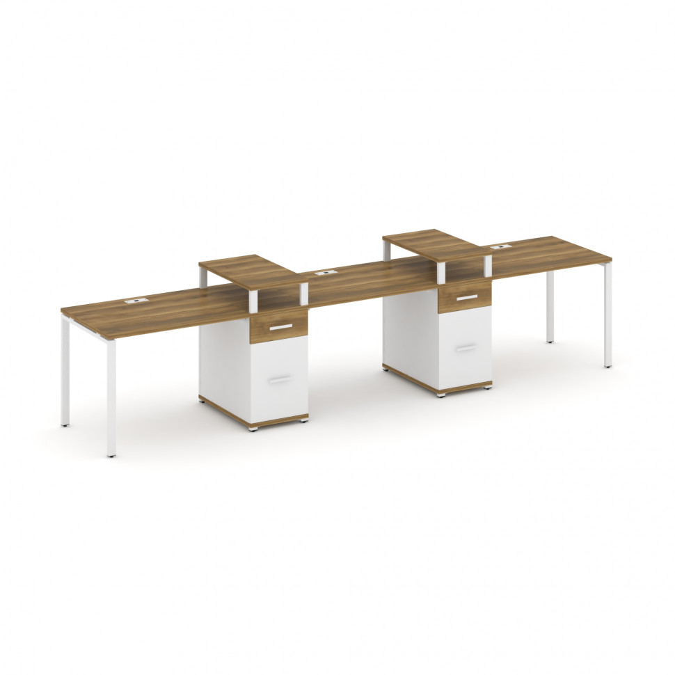 Concept Рабочая станция 3 места с 2 опорными тумбами CN.ORS-453 W Сандал Янтарный/Белый Бриллиант/Ме