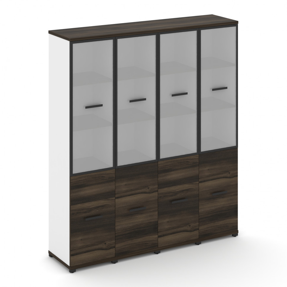 Concept Шкаф 4 узкие секции, 5 ниш CN.STU-542 RMB B Дуб Мали/Белый Бриллиант/Металл Черный/Сатин 166