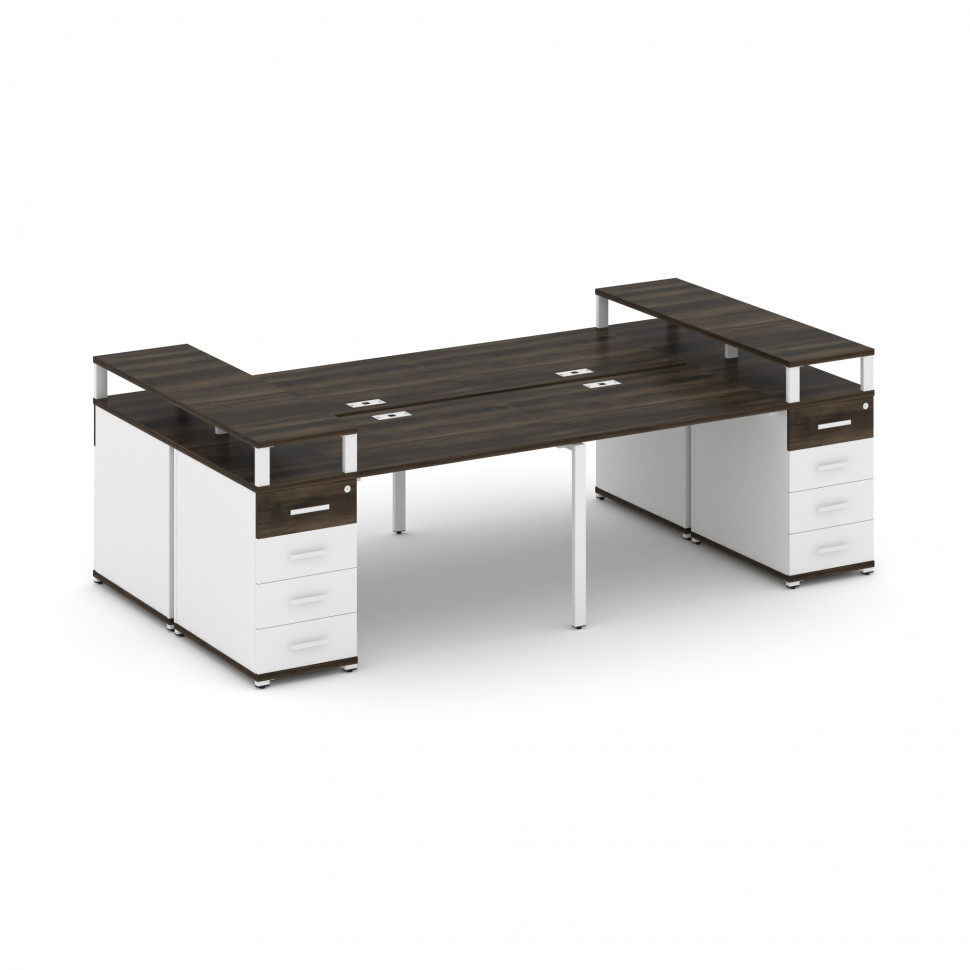 Concept Рабочая станция 4 места с 2 опорными тумбами CN.DRS-441 W Дуб Мали/Белый Бриллиант/Металл Бе